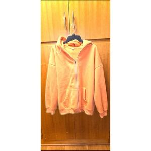 Rinbere Zip Up Hoodie Womens XL Peach Orange Oversized Fleece Drop Shoulder